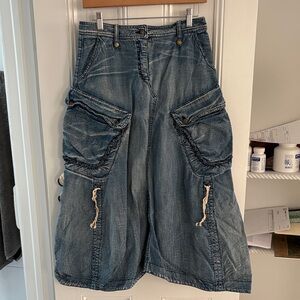 Low rise Y2K denim parachute midi skirt